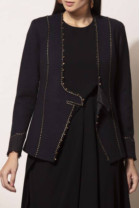 Ampm_Black Embellished Wool Jacket_Online_at_Aza_Fashions