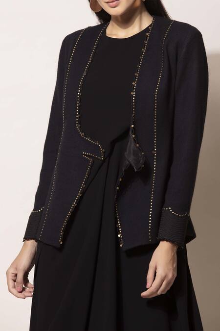 Buy_Ampm_Black Embellished Wool Jacket_Online_at_Aza_Fashions