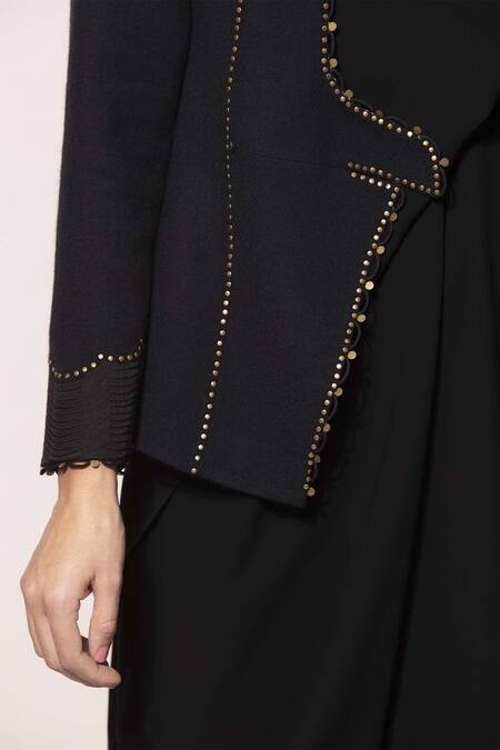 Ampm_Black Embellished Wool Jacket_at_Aza_Fashions