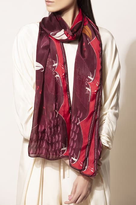 AMPM Wine Printed Silk Stole