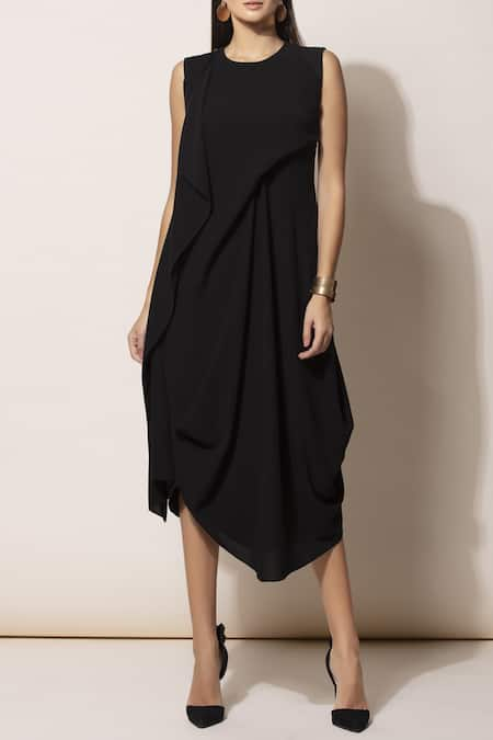 AMPM Black Crepe Draped Midi Dress