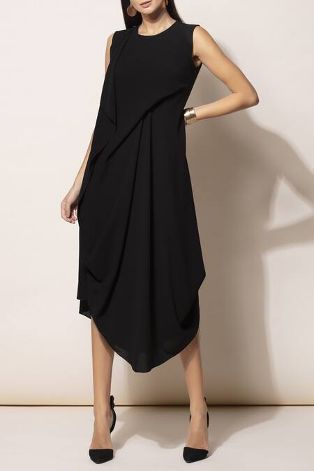 Buy Ampm Black Draped Midi Dress Online at Aza Fashions Buy_Ampm_Black Draped Midi Dress_Online_at_Aza_Fashions