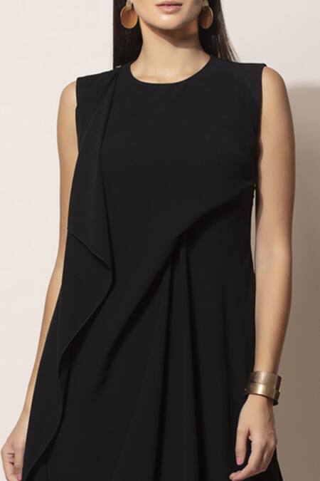 Shop Ampm Black Draped Midi Dress Online at Aza Fashions Shop_Ampm_Black Draped Midi Dress_Online_at_Aza_Fashions