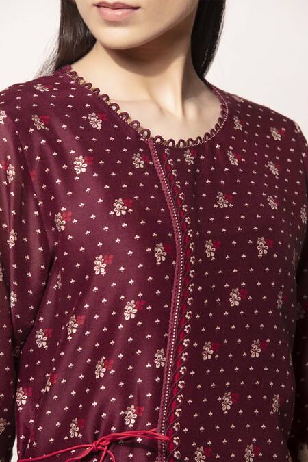 Buy_Ampm_Wine Chanderi Printed Tunic_Online_at_Aza_Fashions