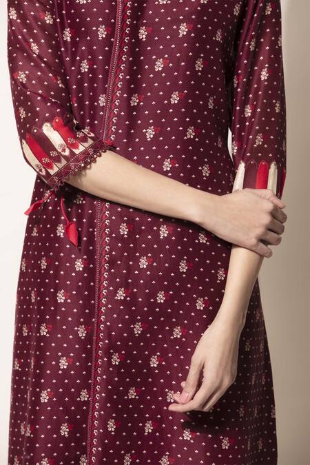 Shop_Ampm_Wine Chanderi Printed Tunic_Online_at_Aza_Fashions