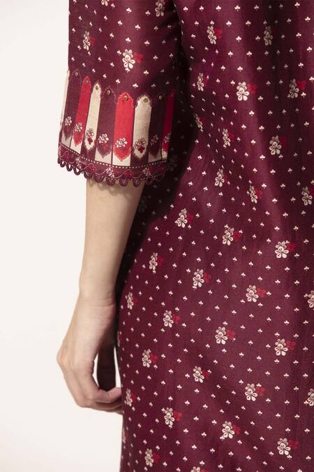 Ampm_Wine Chanderi Printed Tunic_at_Aza_Fashions