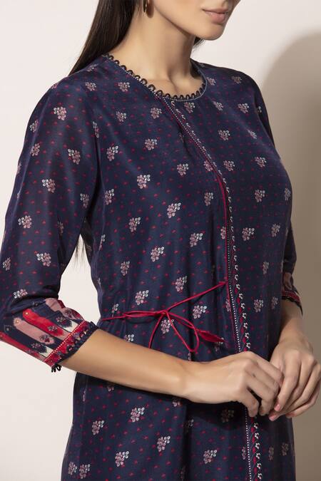 Shop_Ampm_Blue Chanderi Printed Tunic_Online_at_Aza_Fashions