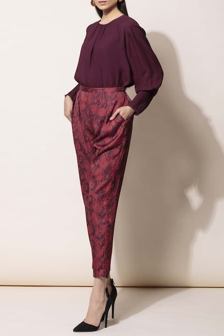 Ampm_Red Printed Pant Set_Online_at_Aza_Fashions