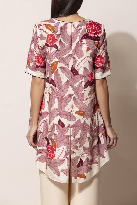 Shop_Ampm_Off White Silk Printed Top_Online_at_Aza_Fashions