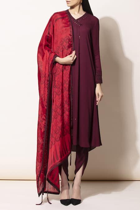 AMPM Wine Georgette Kurta Dhoti Pant Set