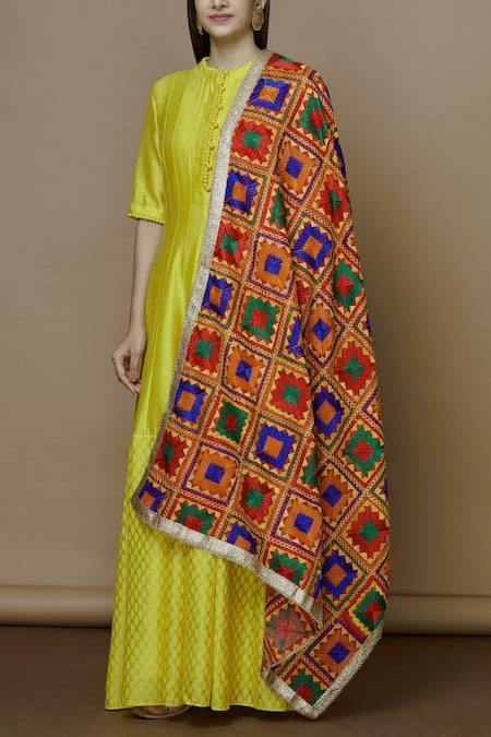 Samyukta Singhania Multi Color Crepe Phulkari Dupatta