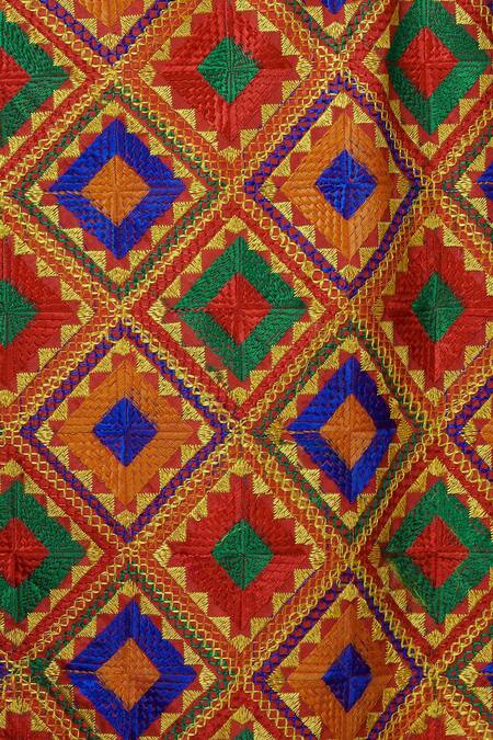 Samyukta Singhania_Multi Color Crepe Phulkari Dupatta_Online_at_Aza_Fashions