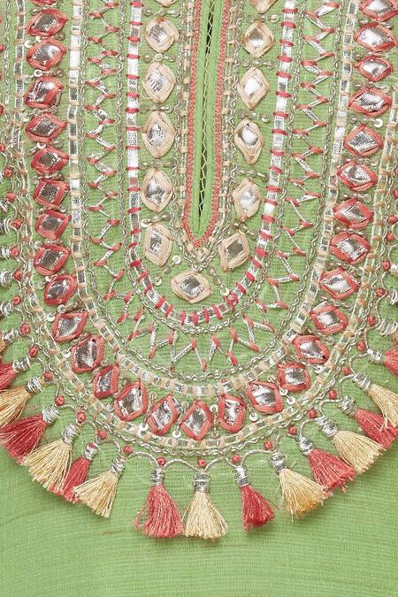 Gopi Vaid_Green Tussar Georgette Embellished Kurta Sharara Set_at_Aza_Fashions