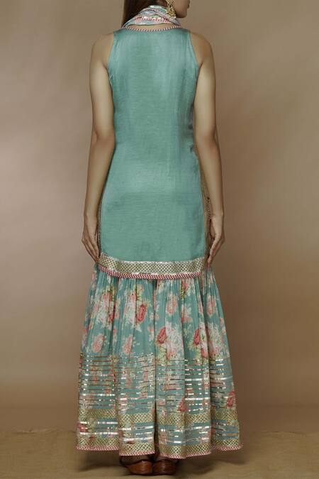 Shop_Gopi Vaid_Green Embroidered Kurta Sharara Set _at_Aza_Fashions