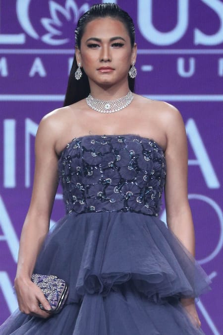 Shop Amit GT Blue Tulle Layered Tube Gown at Aza Fashions Shop_Amit GT_Blue Tulle Layered Tube Gown _at_Aza_Fashions