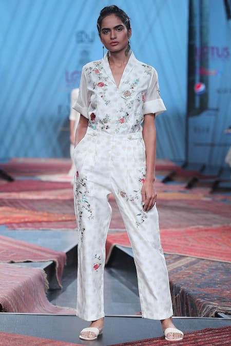 Prama By Pratima Pandey Chanderi Embroidered Jumpsuit 