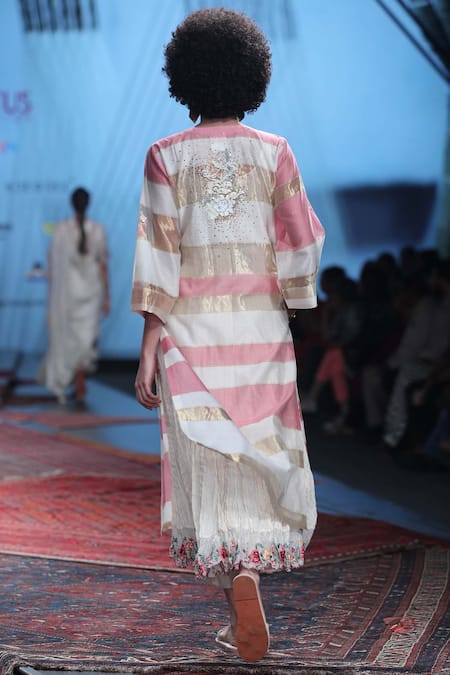 Shop_Prama By Pratima Pandey_Gold Silk Round Embroidered Dress  _at_Aza_Fashions