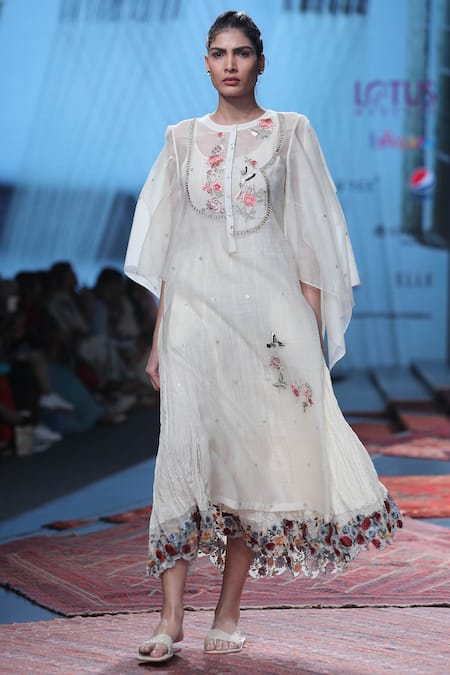 Prama By Pratima Pandey Off White Silk Chanderi Round Dress  