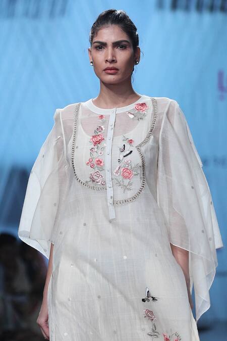 Prama By Pratima Pandey_Off White Silk Chanderi Round Dress  _Online_at_Aza_Fashions