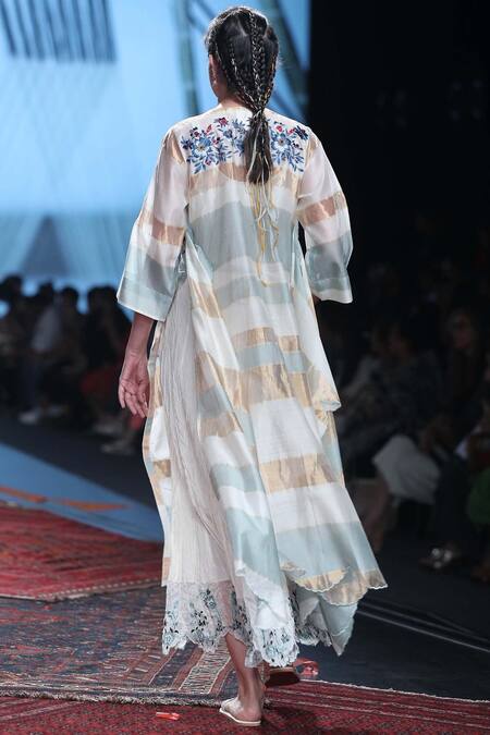 Shop_Prama By Pratima Pandey_Blue Chanderi Round Dress  _at_Aza_Fashions