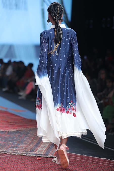 Shop_Prama By Pratima Pandey_Blue Chanderi Shirt Collar Dress  _at_Aza_Fashions