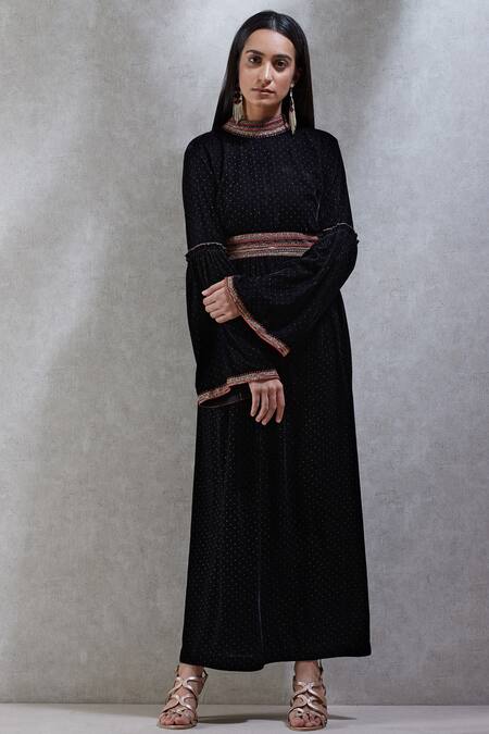 Buy_Ritu Kumar_Black Velvet High Neck Maxi Dress_Online_at_Aza_Fashions