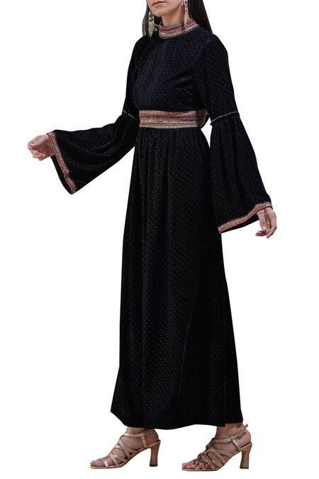 Shop_Ritu Kumar_Black Velvet High Neck Maxi Dress_Online_at_Aza_Fashions