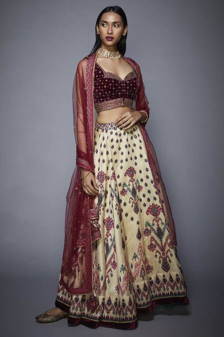 Buy RI.Ritu Kumar Wine Poly Dupion Sweetheart Neck Printed Embroidered Bridal Lehenga Set Online at Aza Fashions Buy_RI.Ritu Kumar_Wine Poly Dupion Sweetheart Neck Printed Embroidered Bridal Lehenga Set_Online_at_Aza_Fashions
