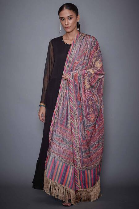 Buy_RI.Ritu Kumar_Beige Velvet Shawl_Online_at_Aza_Fashions