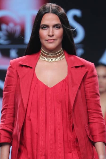 Shop NIDHIKA SHEKHAR Red Linen Notched Lapel Jacket at Aza Fashions Shop_NIDHIKA SHEKHAR_Red Linen Notched Lapel Jacket _at_Aza_Fashions