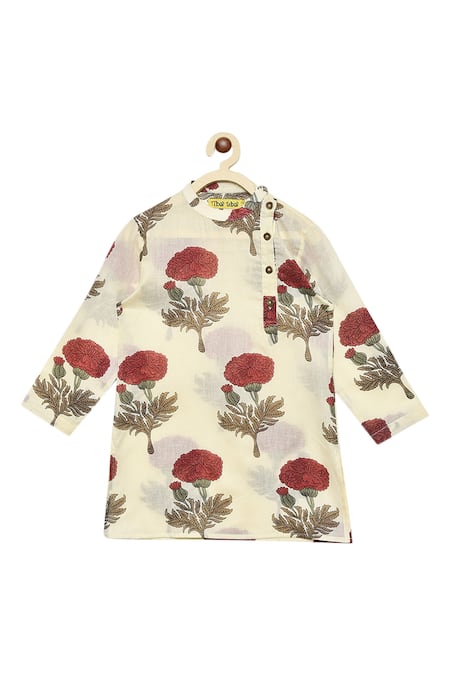 Buy_Tiber Taber_Off White 100% Cotton Kurta Bundi Set _Online_at_Aza_Fashions