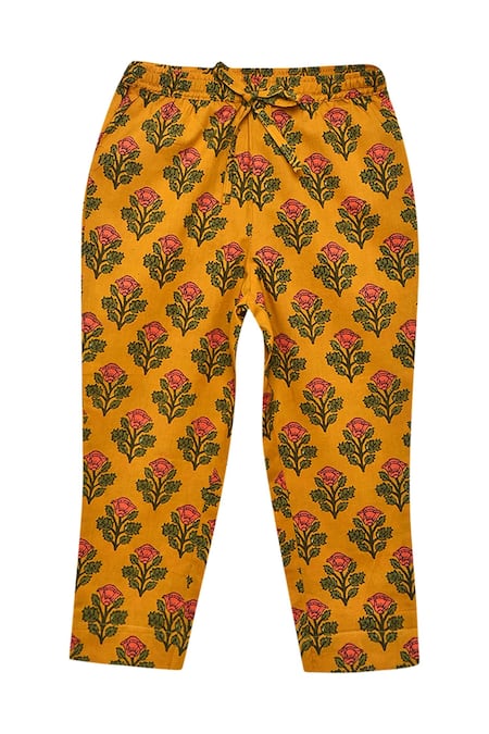 Shop_Tiber Taber_Yellow 100% Cotton Kurta Bundi Set _Online_at_Aza_Fashions