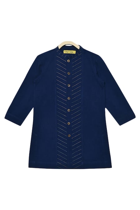 Buy_Tiber Taber_Blue Jacquard Cotton Kurta Bundi Set _Online_at_Aza_Fashions