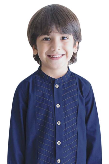 Tiber Taber_Blue 100% Cotton Kurta Set _Online_at_Aza_Fashions