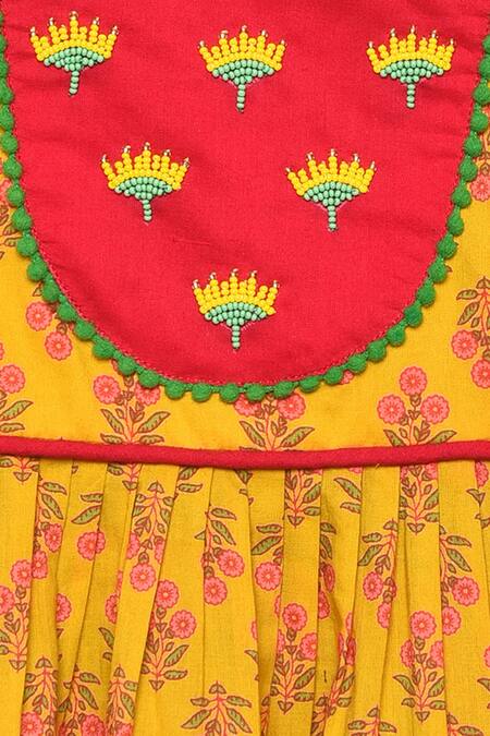 Tiber Taber_Yellow 100% Cotton Angarkha Kurta Set _at_Aza_Fashions