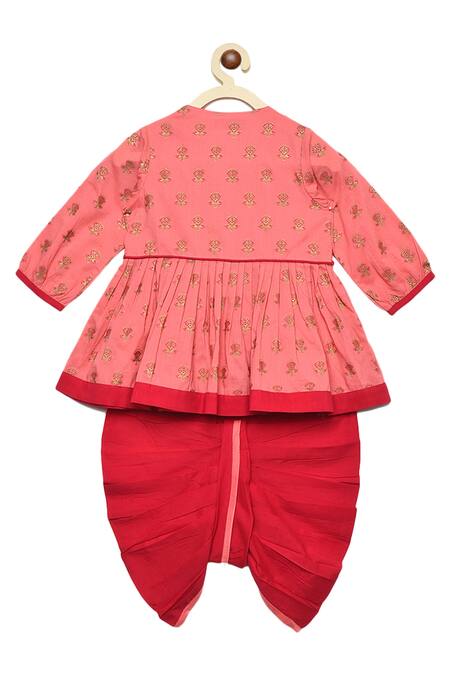 Buy_Tiber Taber_Pink 100% Cotton Angarkha Kurta Set _Online_at_Aza_Fashions