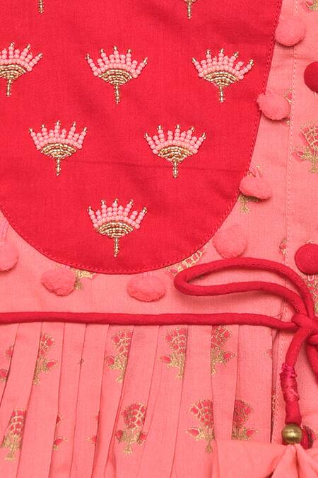 Tiber Taber_Pink 100% Cotton Angarkha Kurta Set _at_Aza_Fashions