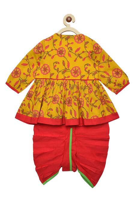 Buy_Tiber Taber_Yellow 100% Cotton Angarkha Kurta Set _Online_at_Aza_Fashions