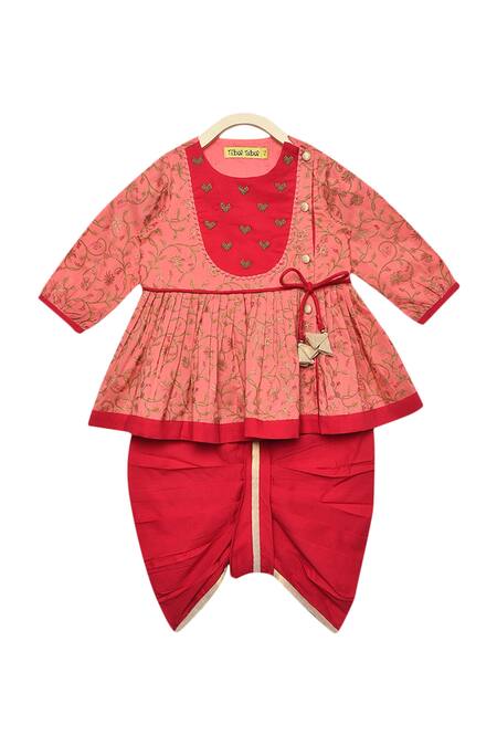Tiber Taber_Pink 100% Cotton Angarkha Kurta Set _Online_at_Aza_Fashions