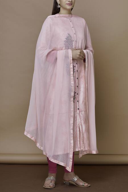 Manasi Sengupta Pink Chiffon, Silk Chanderi Band Kurta Set Online at Aza Fashions Manasi Sengupta_Pink Chiffon, Silk Chanderi Band Kurta Set _Online_at_Aza_Fashions