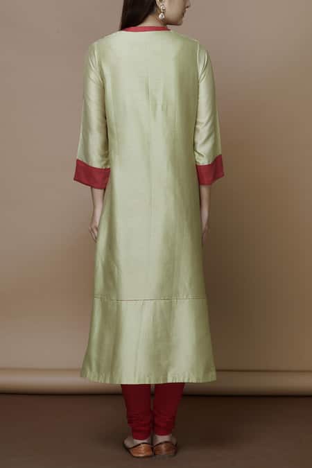 Shop Manasi Sengupta Beige Chiffon, Silk Chanderi Band Kurta Set at Aza Fashions Shop_Manasi Sengupta_Beige Chiffon, Silk Chanderi Band Kurta Set _at_Aza_Fashions