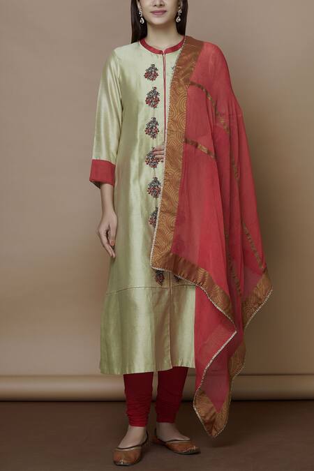 Manasi Sengupta Beige Chiffon, Silk Chanderi Band Kurta Set Online at Aza Fashions Manasi Sengupta_Beige Chiffon, Silk Chanderi Band Kurta Set _Online_at_Aza_Fashions