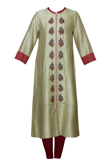 Buy Manasi Sengupta Beige Chiffon, Silk Chanderi Band Kurta Set Online at Aza Fashions Buy_Manasi Sengupta_Beige Chiffon, Silk Chanderi Band Kurta Set _Online_at_Aza_Fashions
