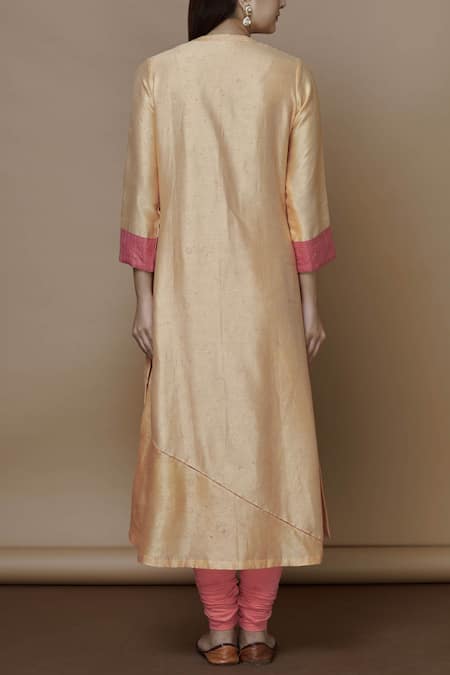 Shop Manasi Sengupta Pink Chiffon, Silk Chanderi Band Kurta Set at Aza Fashions Shop_Manasi Sengupta_Pink Chiffon, Silk Chanderi Band Kurta Set _at_Aza_Fashions