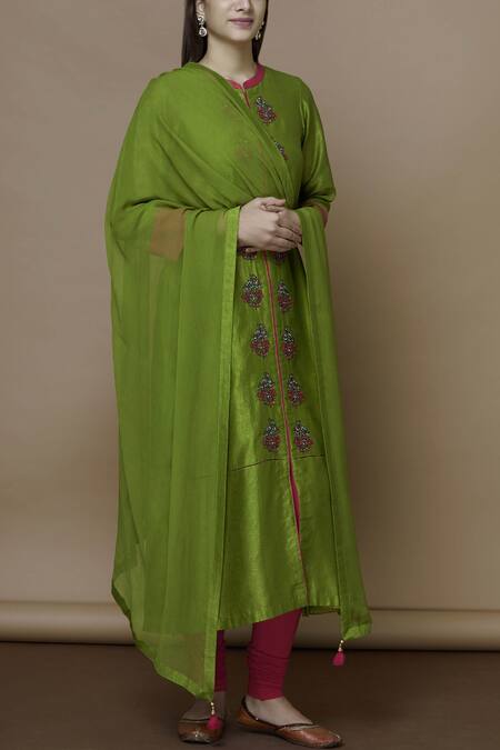 Manasi Sengupta Red Chiffon, Silk Chanderi Band Kurta Set Online at Aza Fashions Manasi Sengupta_Red Chiffon, Silk Chanderi Band Kurta Set _Online_at_Aza_Fashions