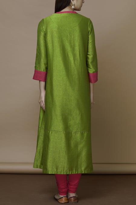 Shop Manasi Sengupta Red Chiffon, Silk Chanderi Band Kurta Set at Aza Fashions Shop_Manasi Sengupta_Red Chiffon, Silk Chanderi Band Kurta Set _at_Aza_Fashions