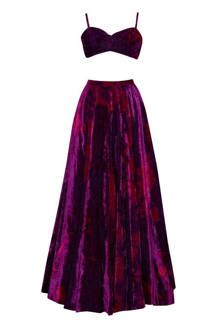 Shop Akanksha Gajria Purple Blouse Tie-dye Velvet Lehenga Set Online at Aza Fashions Shop_Akanksha Gajria_Purple Blouse Tie-dye Velvet Lehenga Set_Online_at_Aza_Fashions