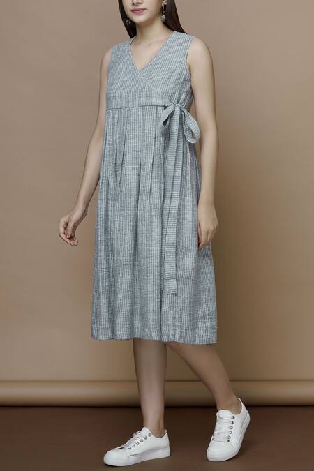 Amelis - Very long striped shirt dress (Casual clothing for Muslim women) -  Grey and white colour Select size S