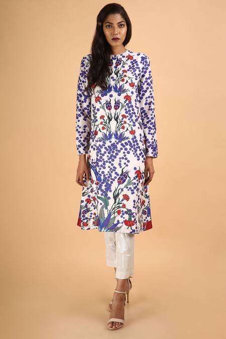 Buy_Saksham & Neharicka_Blue Chanderi Round Kurta _Online_at_Aza_Fashions
