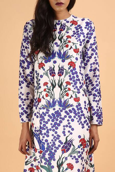 Shop_Saksham & Neharicka_Blue Chanderi Round Kurta _Online_at_Aza_Fashions